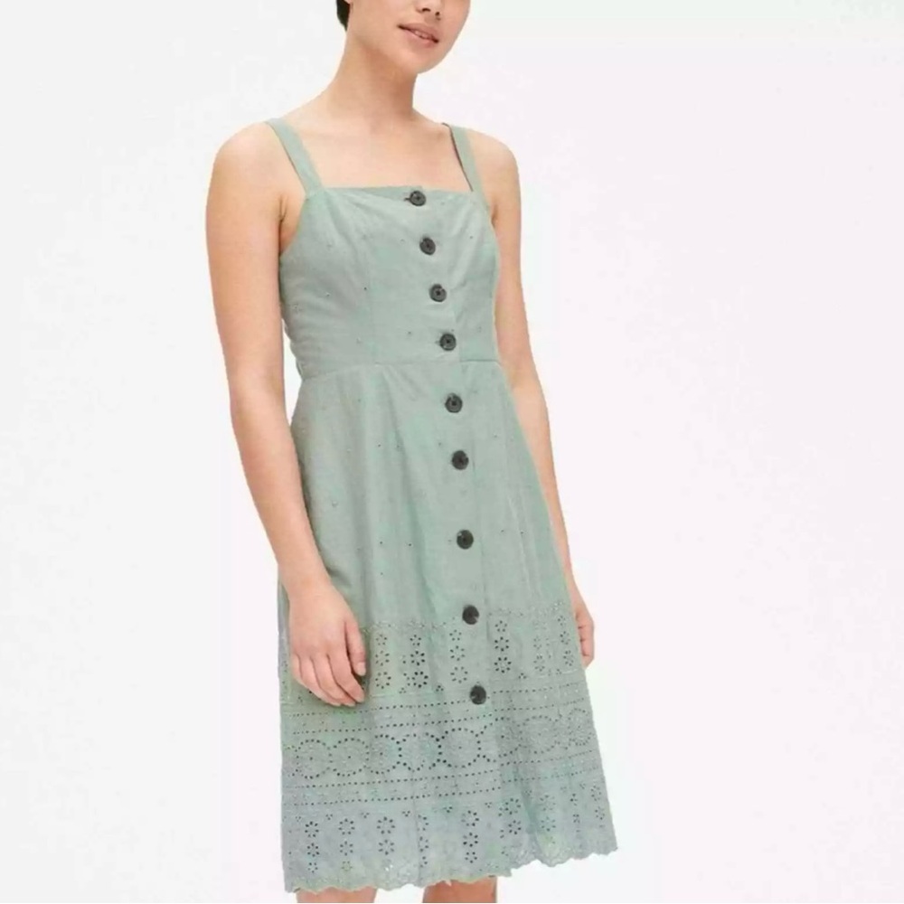 GAP Button Front Apron Midi Dress Sage Green size 4